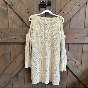 Women's Tan Cold Shoulder Sweater Dress